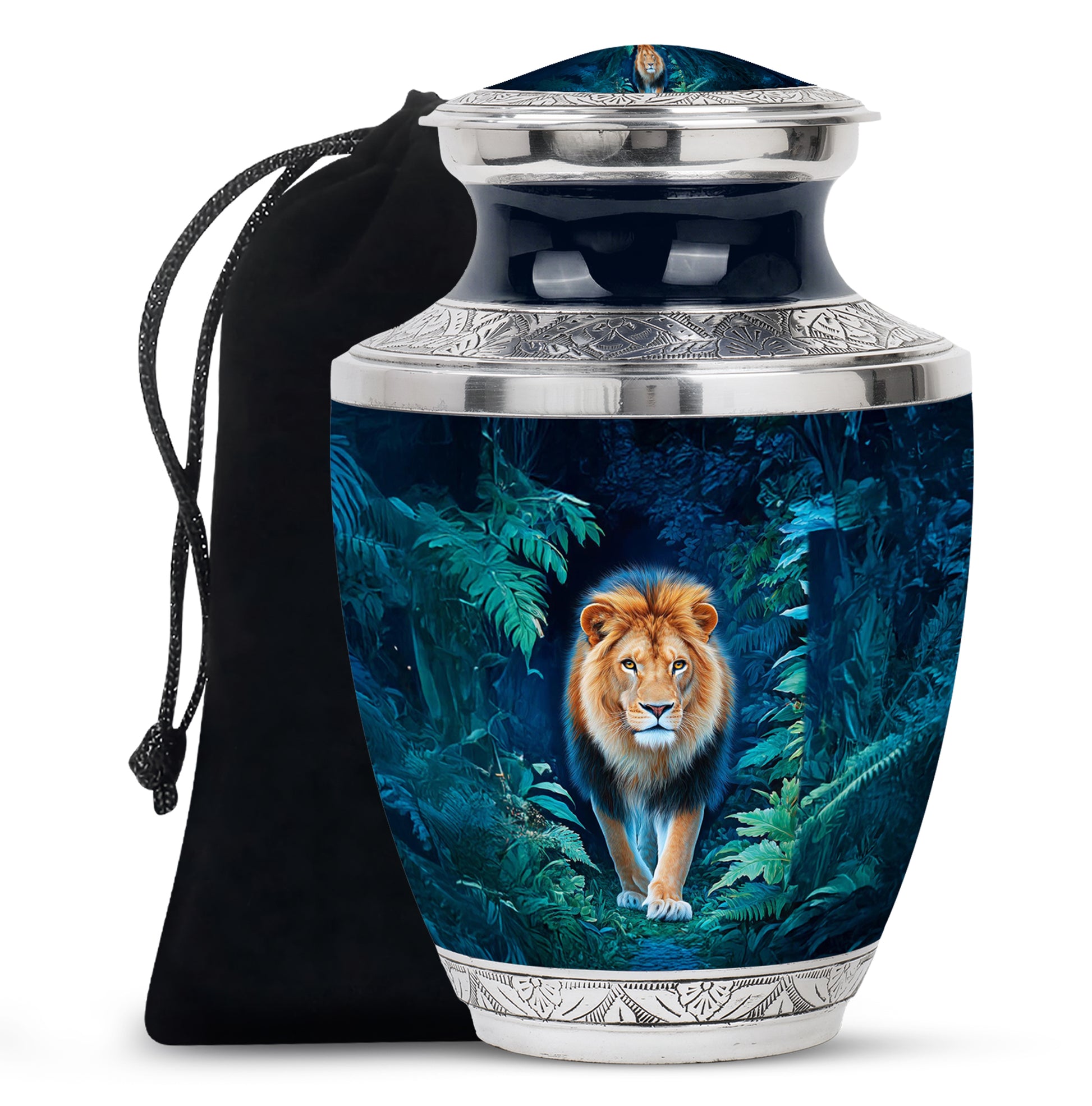 Black Lion Funeral Urn - Jungle Tribute Cremation Urn For Human Ashes