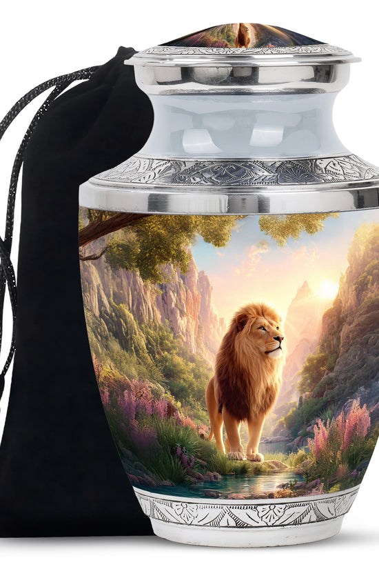 Lion Guardian Memorial Urn - Nature Landscape Cremation Urn For Dad