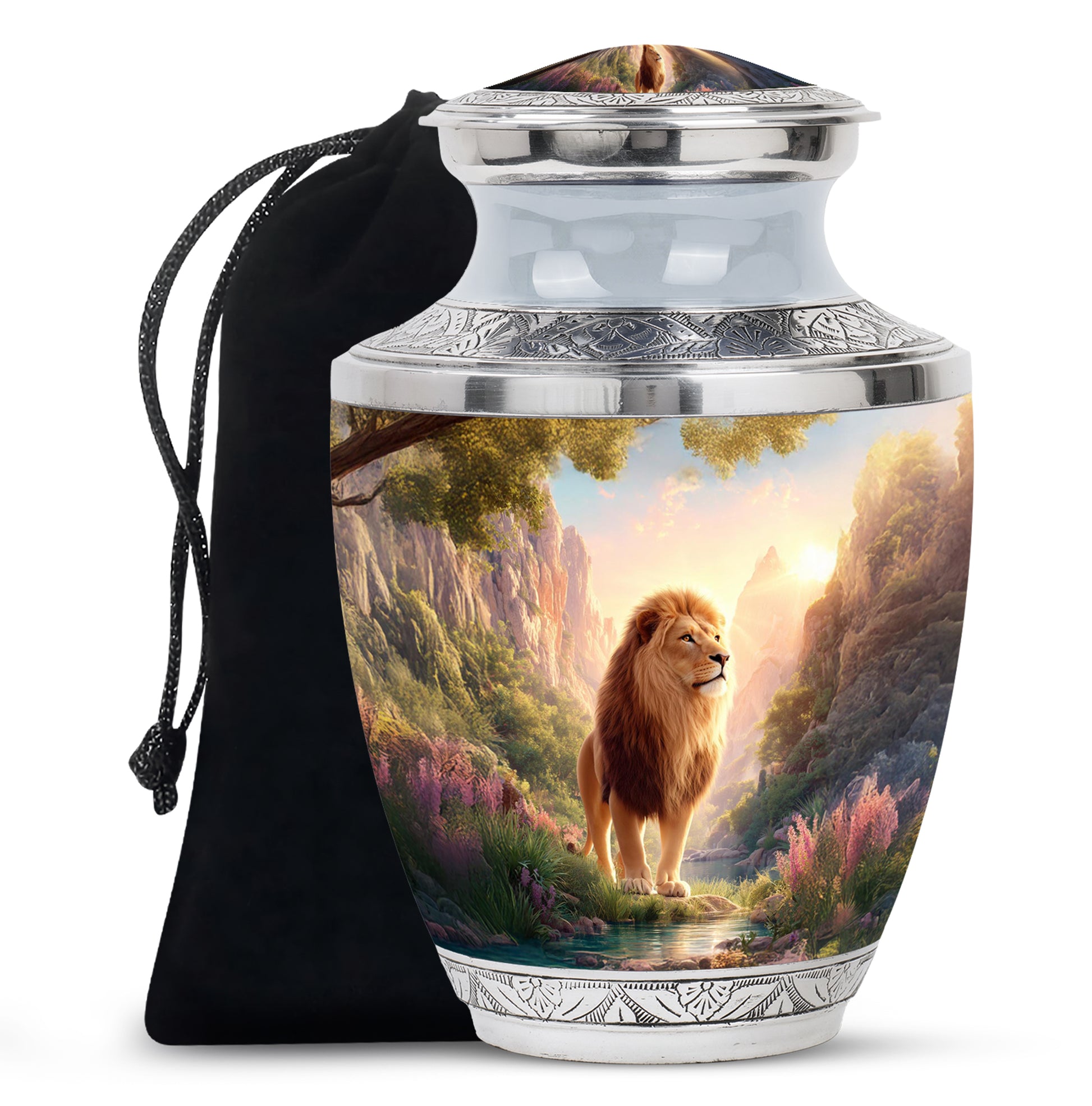 Lion Guardian Memorial Urn - Nature Landscape Cremation Urn For Dad