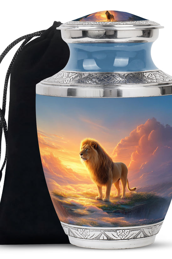 Golden Sky Lion Memorial Urn - Cremation Urn For Adult Ashes