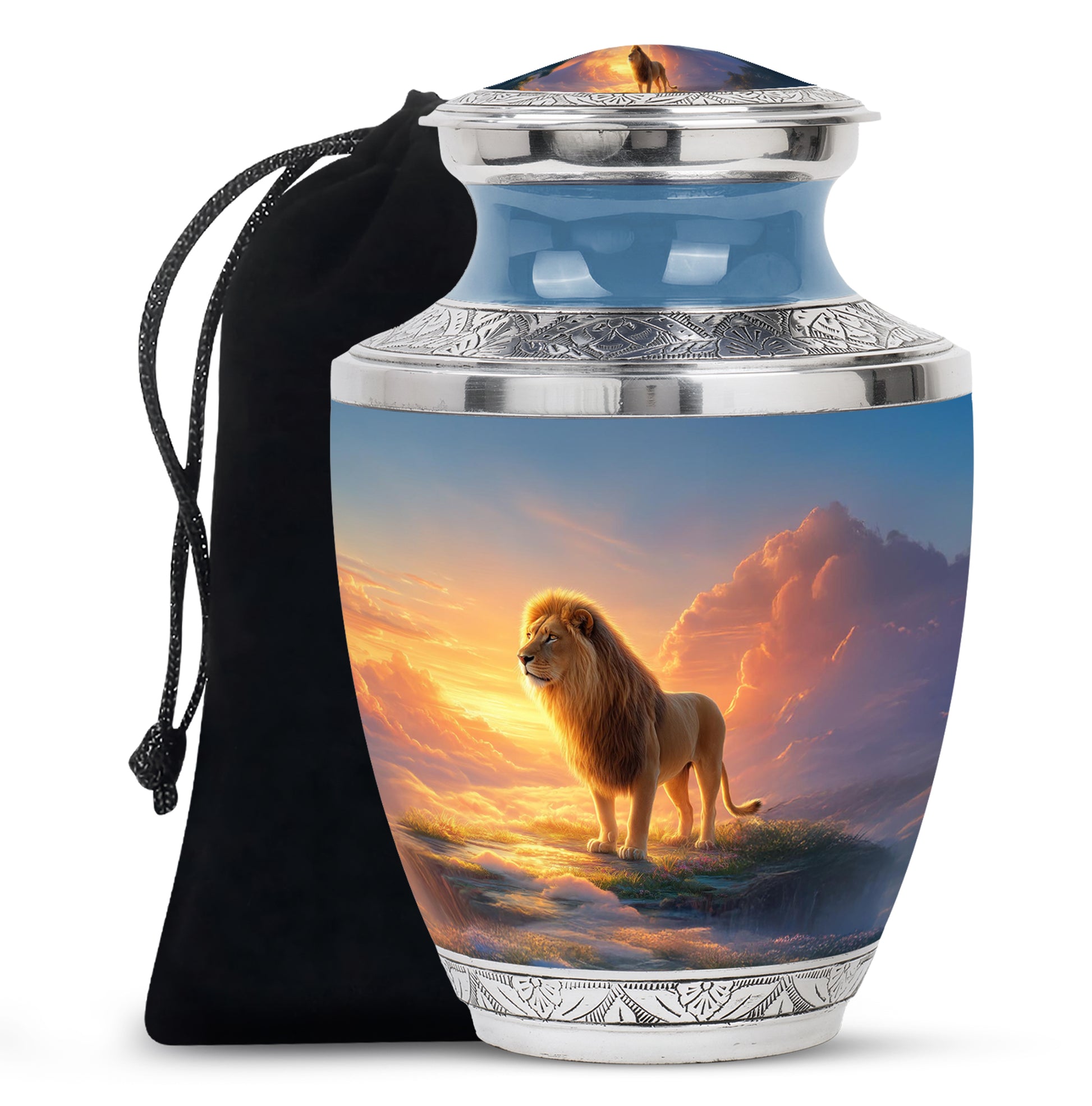 Golden Sky Lion Memorial Urn - Cremation Urn For Adult Ashes