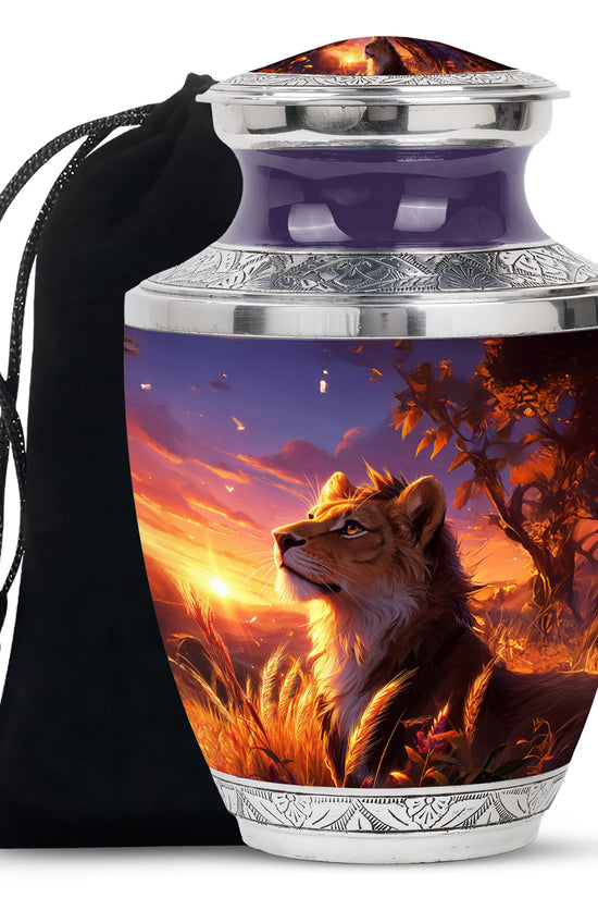 Lion Themed Memorial Urn - Sunset Tribute Memorial Urn For Human Ashes