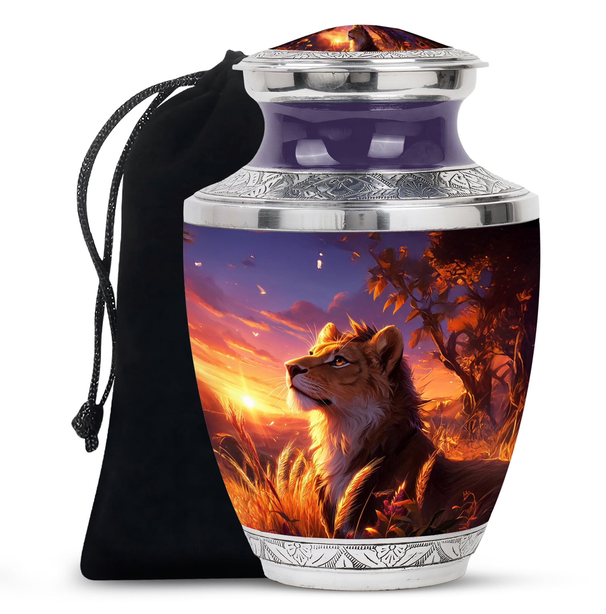 Lion Themed Memorial Urn - Sunset Tribute Memorial Urn For Human Ashes