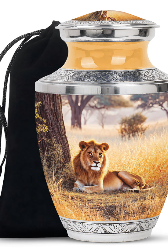 Forest Lion Cremation Urn - Aluminium Memorial Urn For Burial