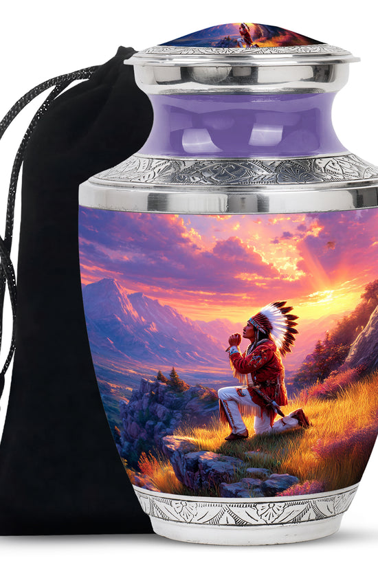Native American Prayer Cremation Urn - Sunset Funeral For Burial