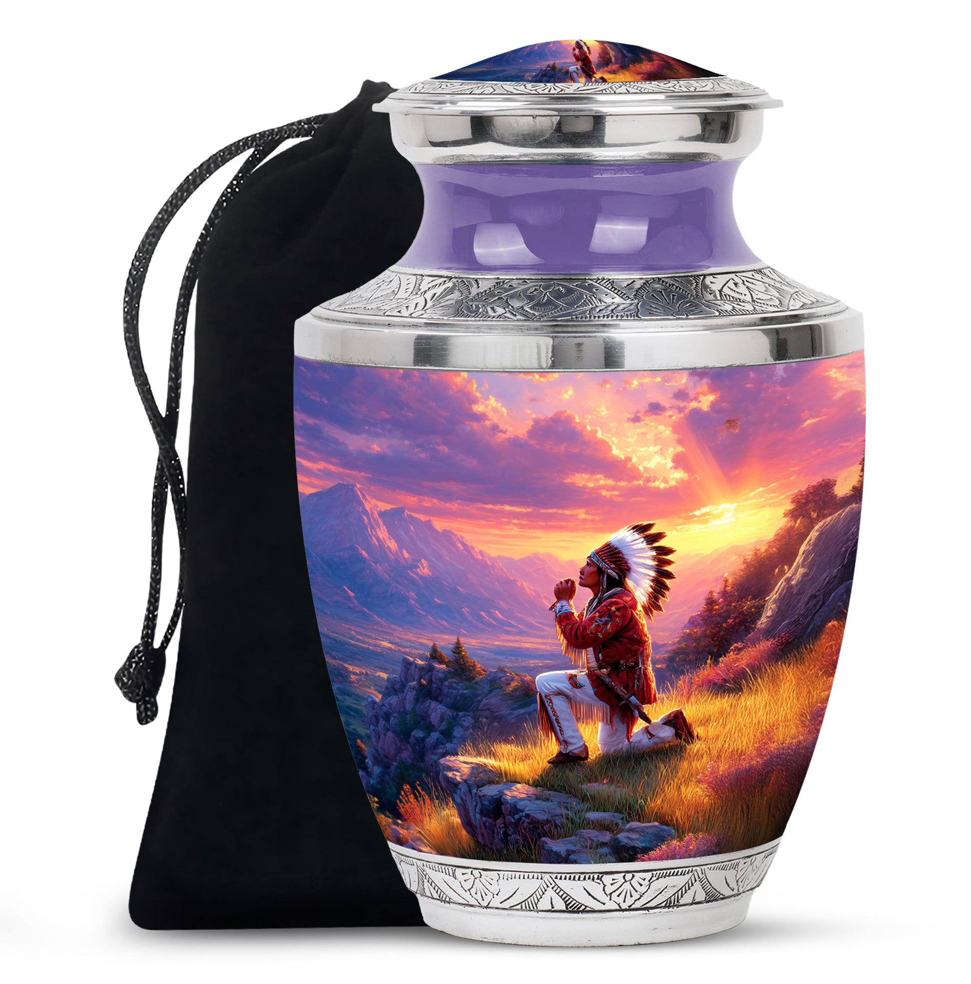 Native American Prayer Cremation Urn - Sunset Funeral For Burial