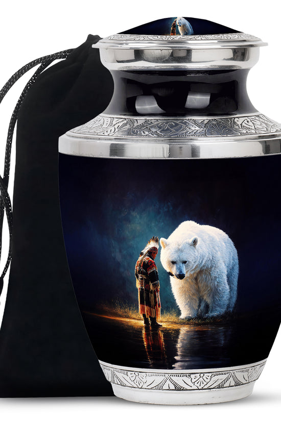 Native American Burial Urn - White Bear Spirit Memorial For Human Ashes
