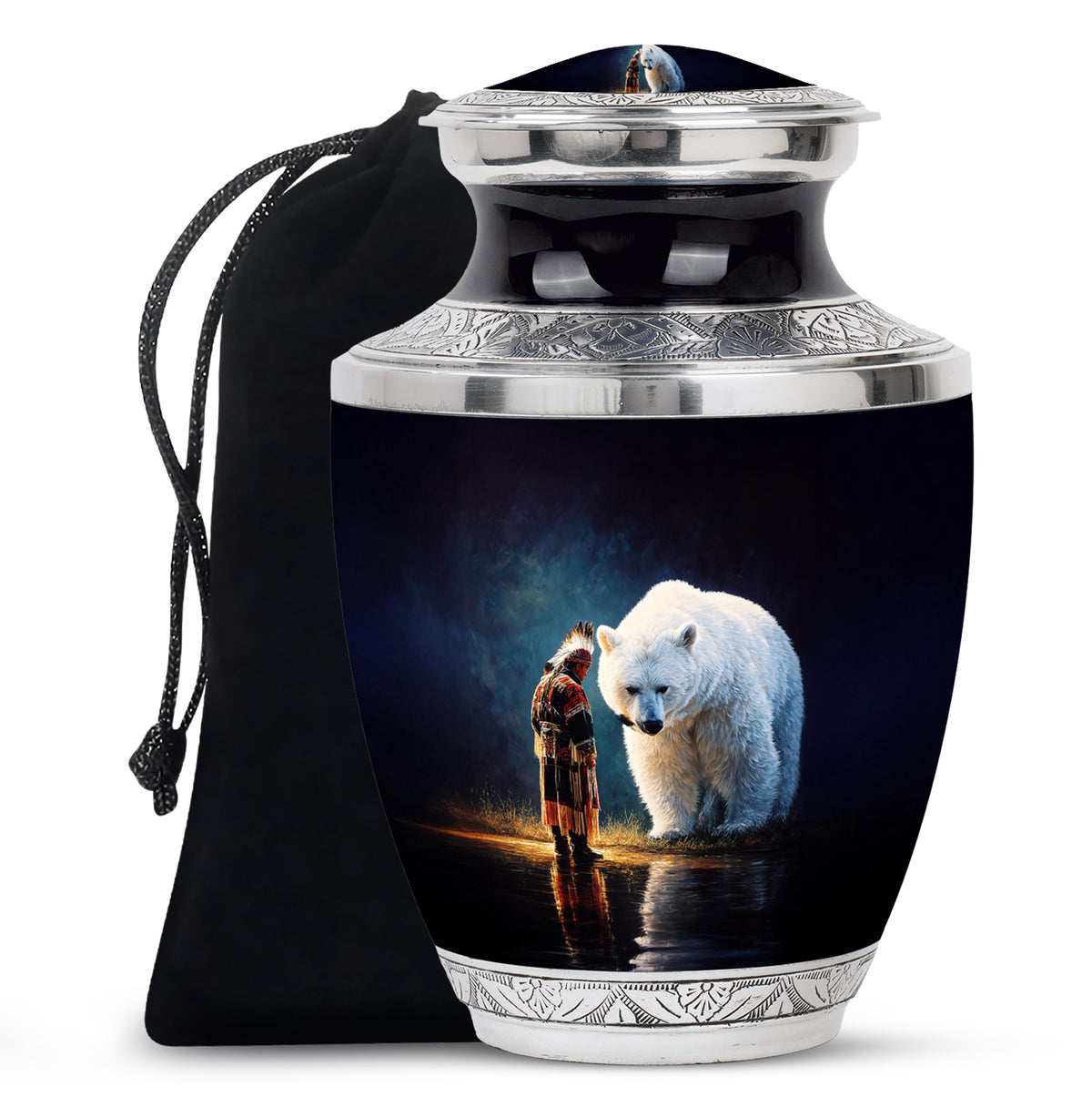 Native American Burial Urn - White Bear Spirit Memorial For Human Ashes