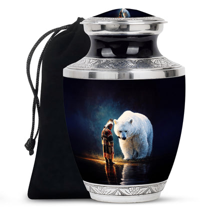Native American Burial Urn - White Bear Spirit Memorial For Human Ashes