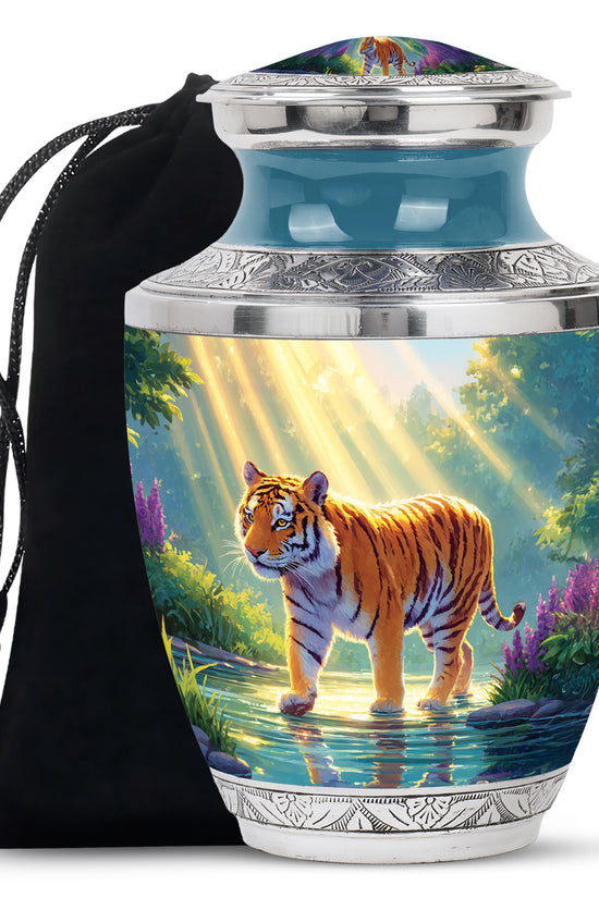 Majestic Tiger Cremation Urn - Wildlife River Scene Memorial Urn For Adult Ashes