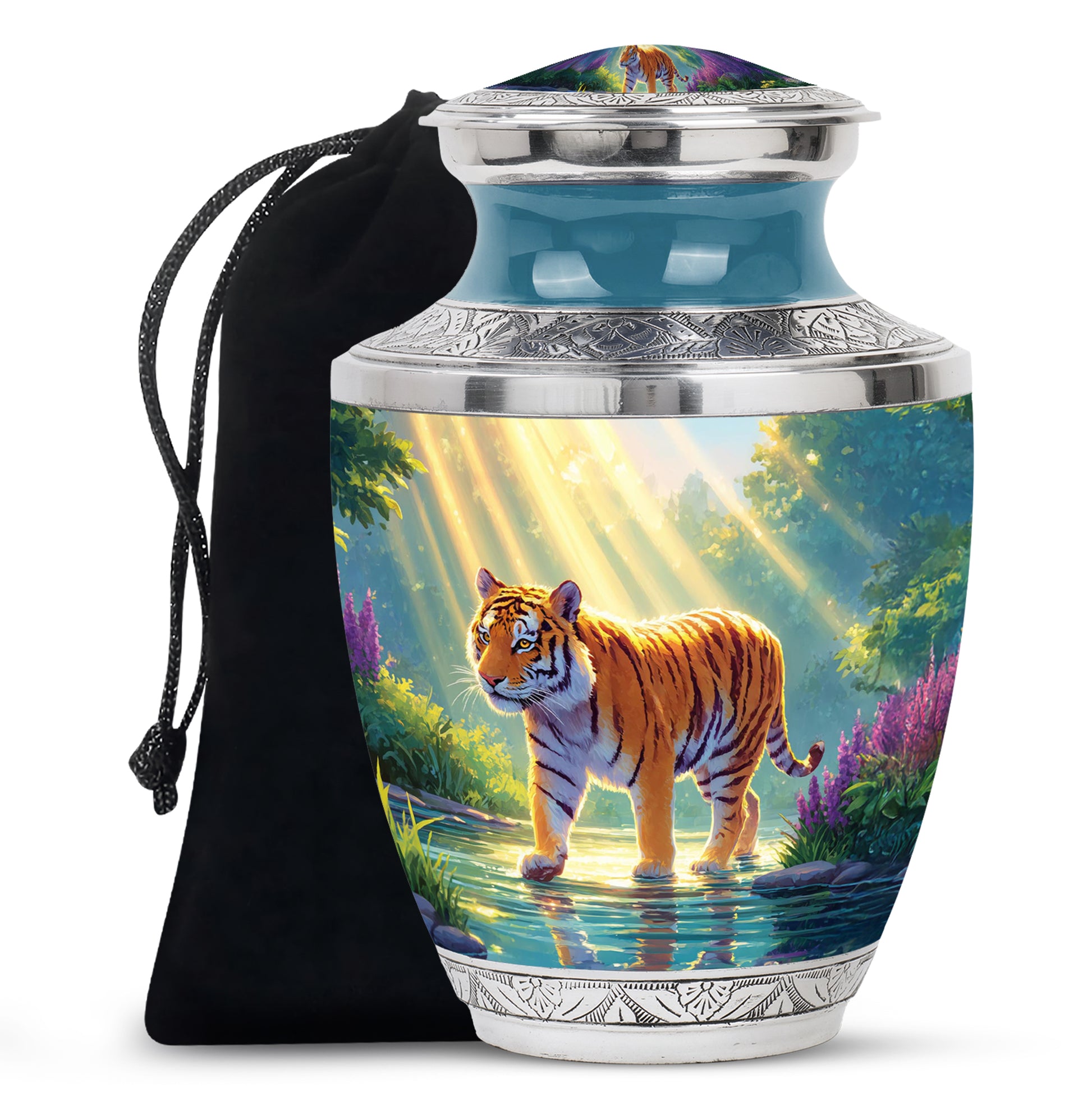 Majestic Tiger Cremation Urn - Wildlife River Scene Memorial Urn For Adult Ashes