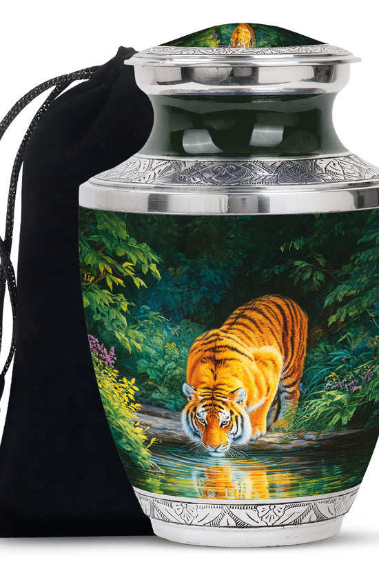 Wildlife Tiger Funeral Urn - Nature River Cremation Urn For Loved Ones