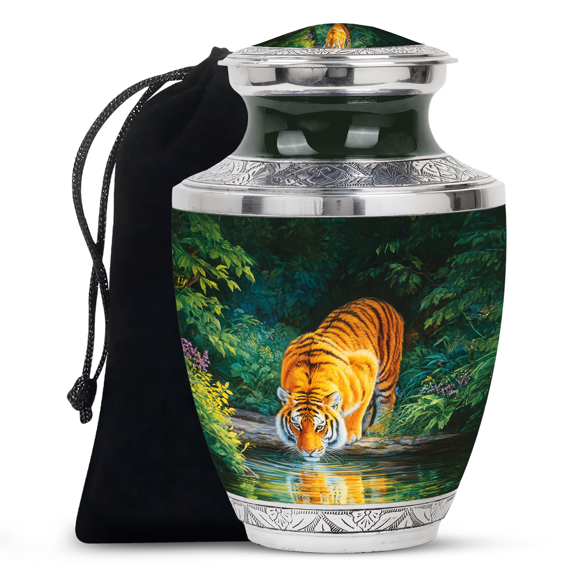 Wildlife Tiger Funeral Urn - Nature River Cremation Urn For Loved Ones