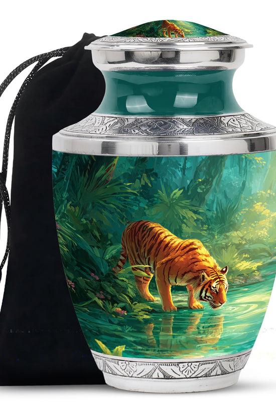 Forest Tiger Funeral Urn - Tropical River Memorial Urn For Burial