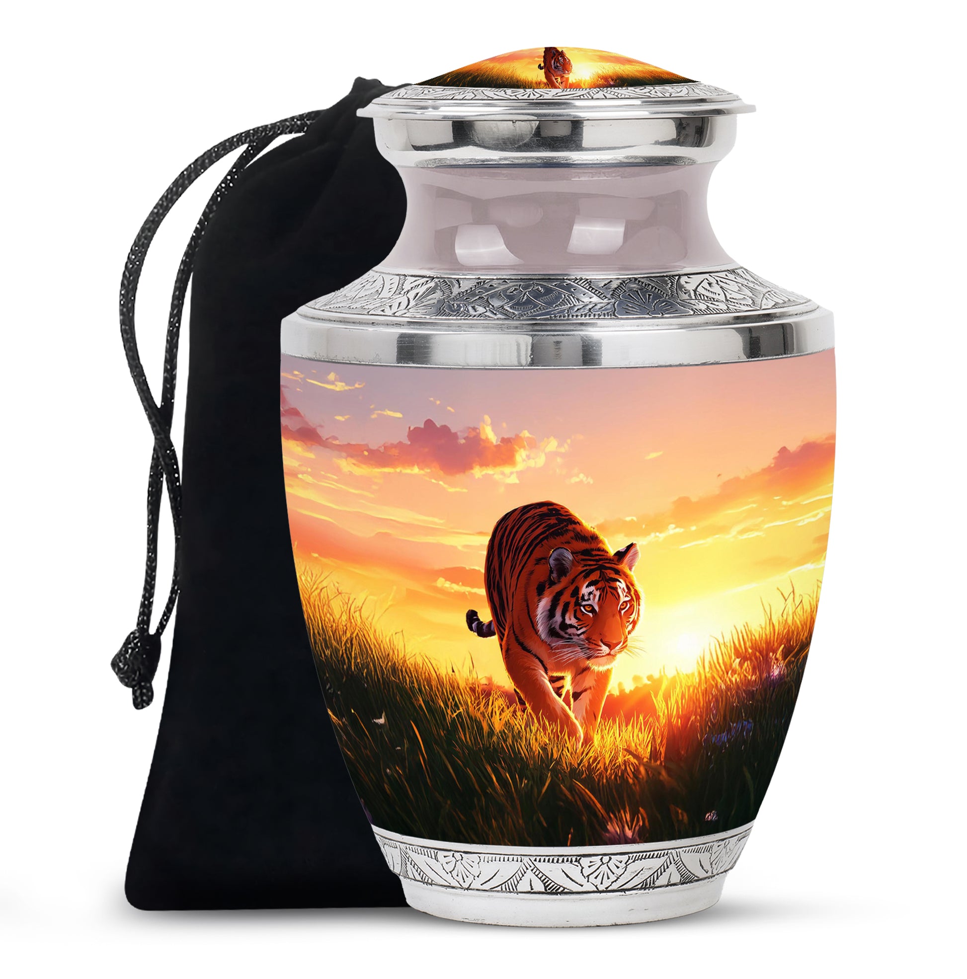 Tiger Themed Cremation Urn For Ashes - Nature Scene Memorial Urn