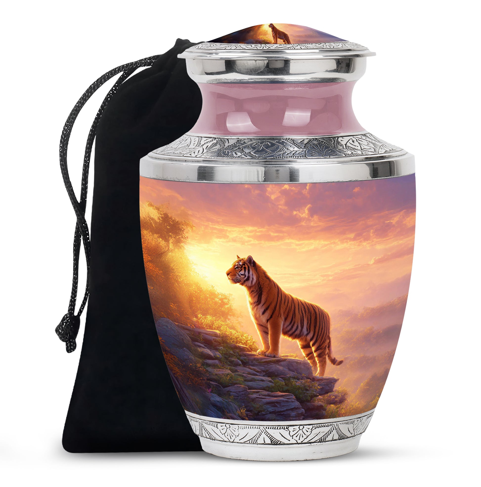 Decorative Tiger Funeral Urn - Mountain Landscape Cremation Urn For Ashes