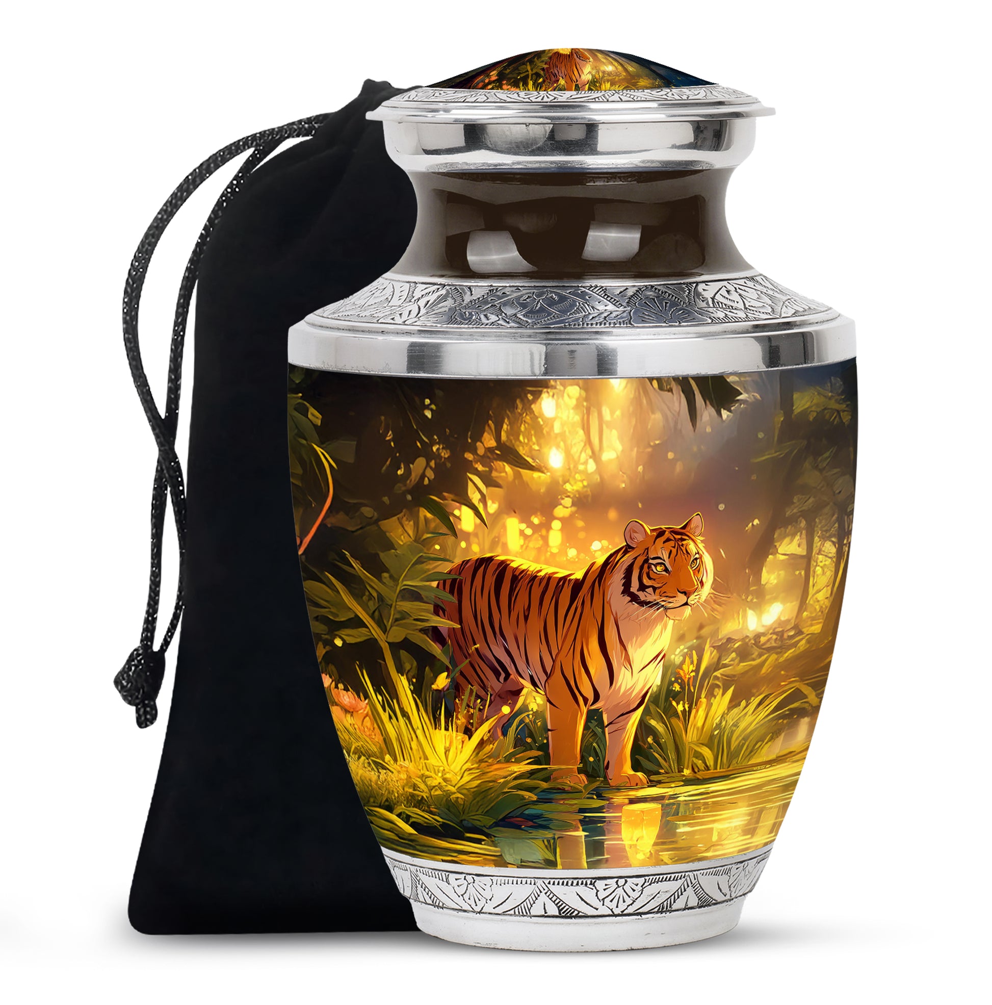 Jungle Tiger Funeral Urn - Aristic Cremation Urn For Burial