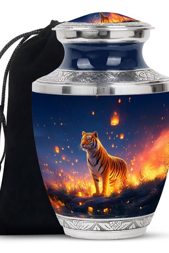 Mountain Tiger Memorial Urn - Beautiful Night Blue Funeral Urn For Humans