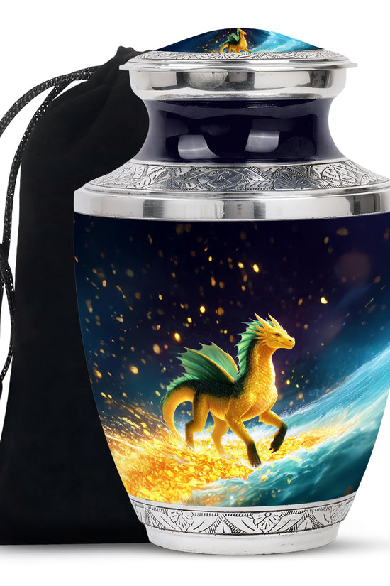 Golden Dragon Cremation Urn - Fantasy Memorial Urn For Human Ashes