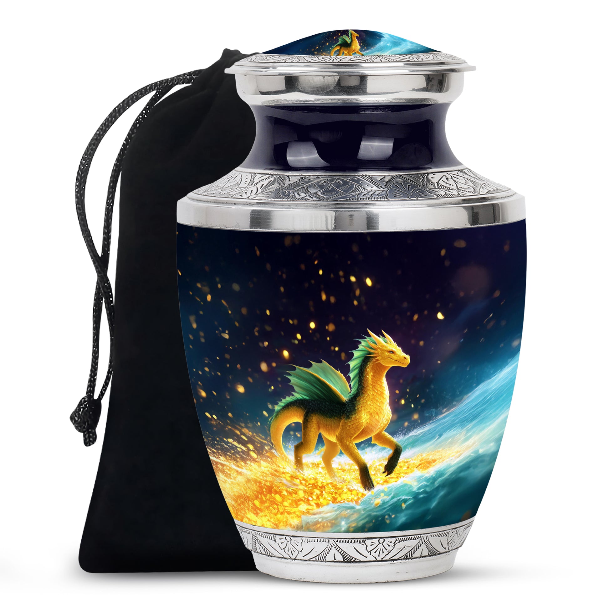 Golden Dragon Cremation Urn - Fantasy Memorial Urn For Human Ashes
