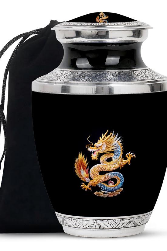 Dragon Theme Cremation Urn - Black Aluminium Memorial Urn For Human Ashes