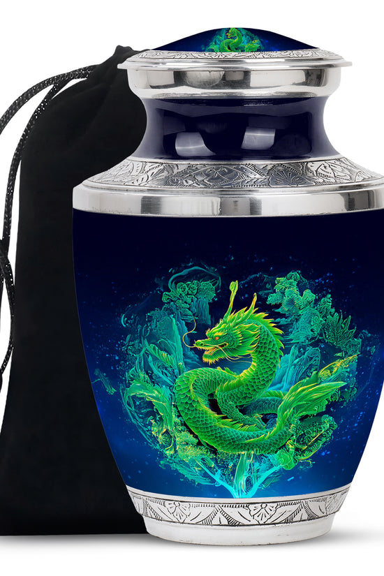 Green Dragon Memorial Urn - Neon Funeral Urn For Adult Ashes