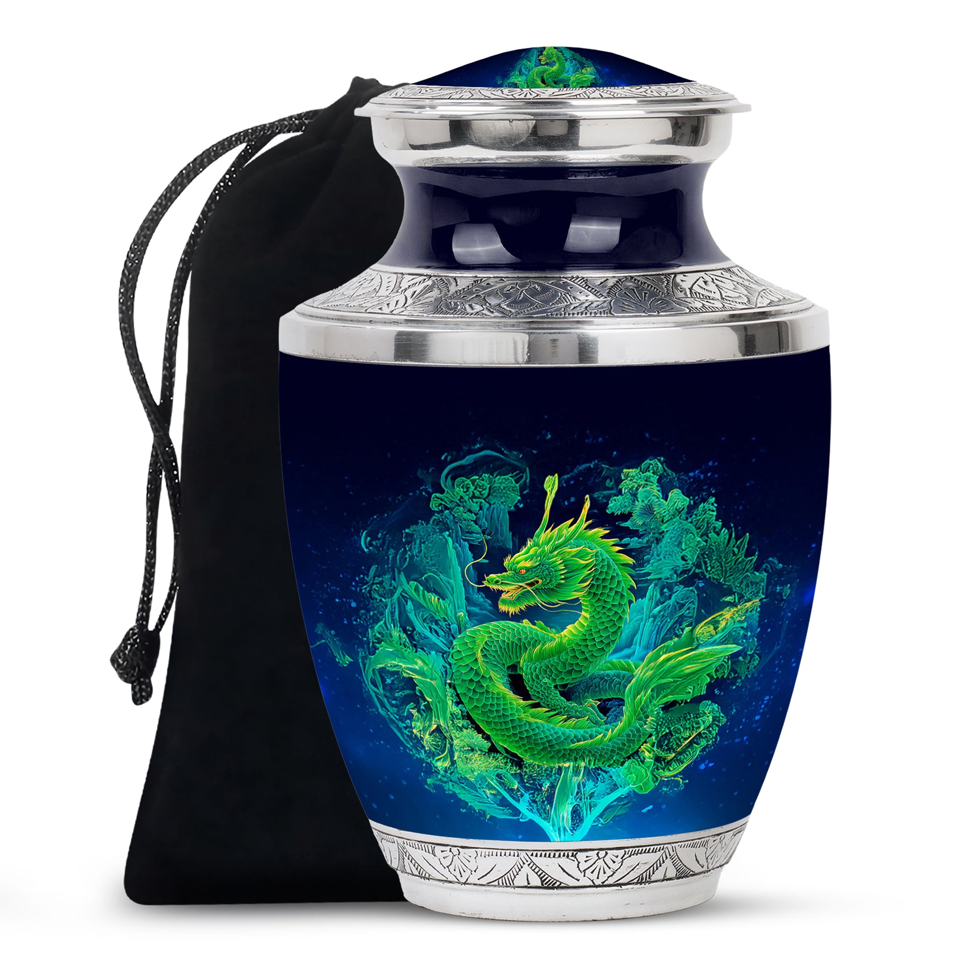 Green Dragon Memorial Urn - Neon Funeral Urn For Adult Ashes