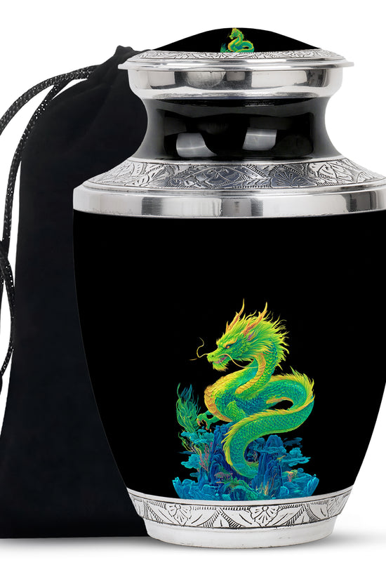Green Dragon Cremation Urn - Black Memorial Urn For Loved Ones