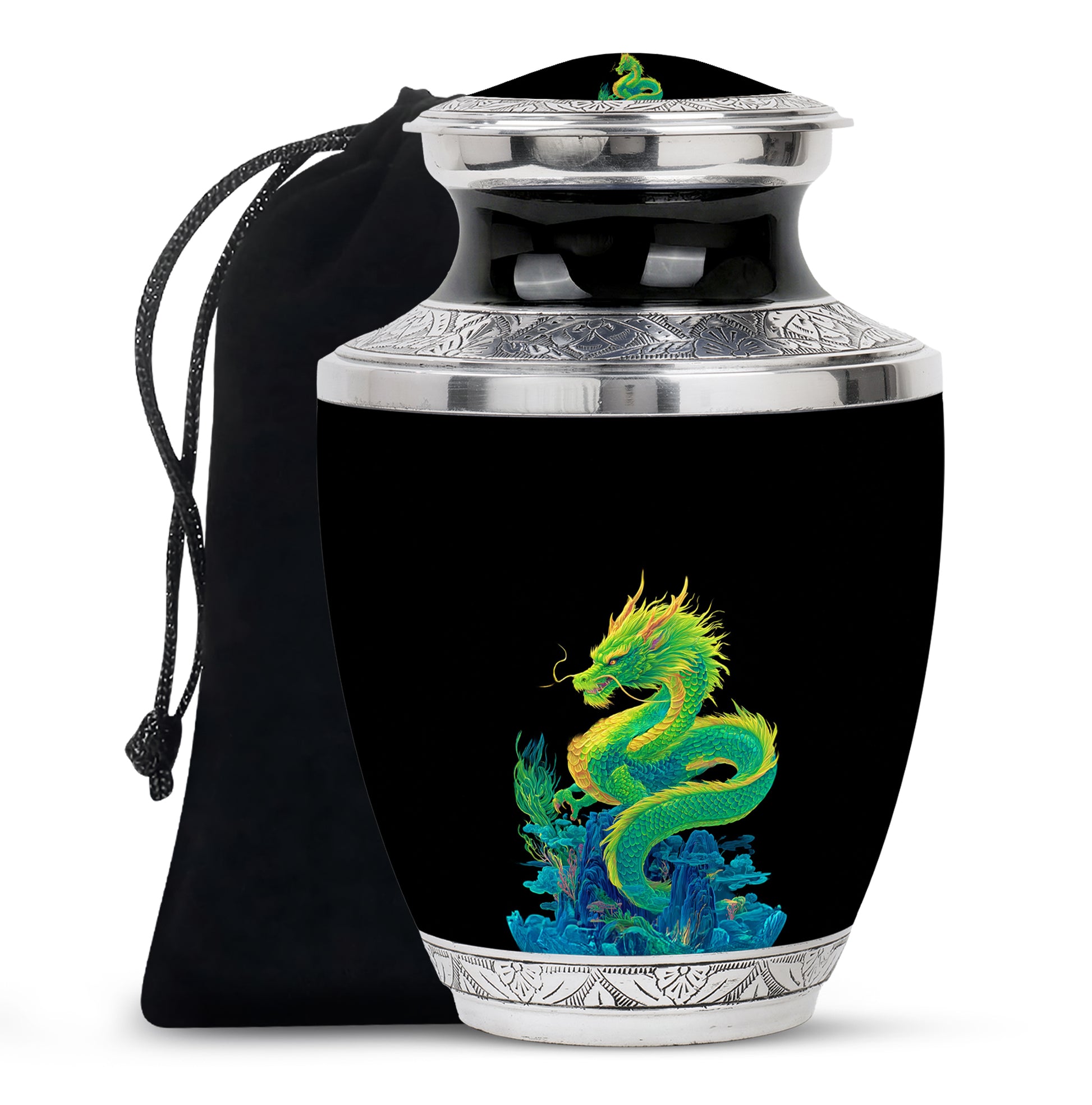 Green Dragon Cremation Urn - Black Memorial Urn For Loved Ones