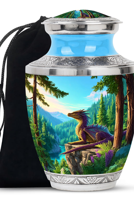 Fantasy Dragon Funeral Urn - Forest Landscape Memorial Urn For Ashes