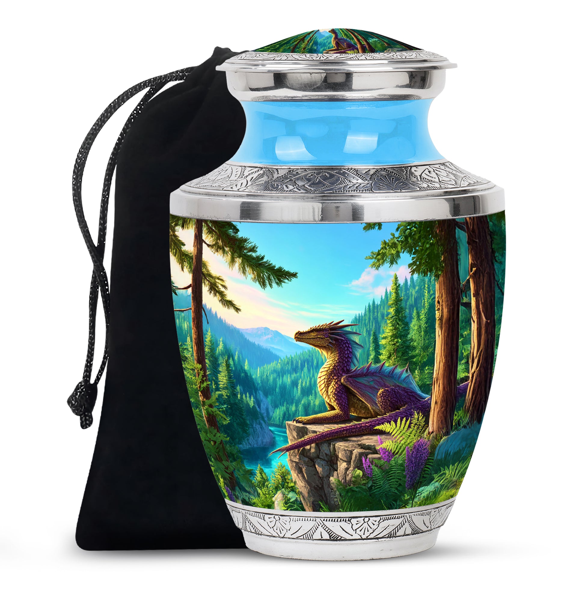Fantasy Dragon Funeral Urn - Forest Landscape Memorial Urn For Ashes