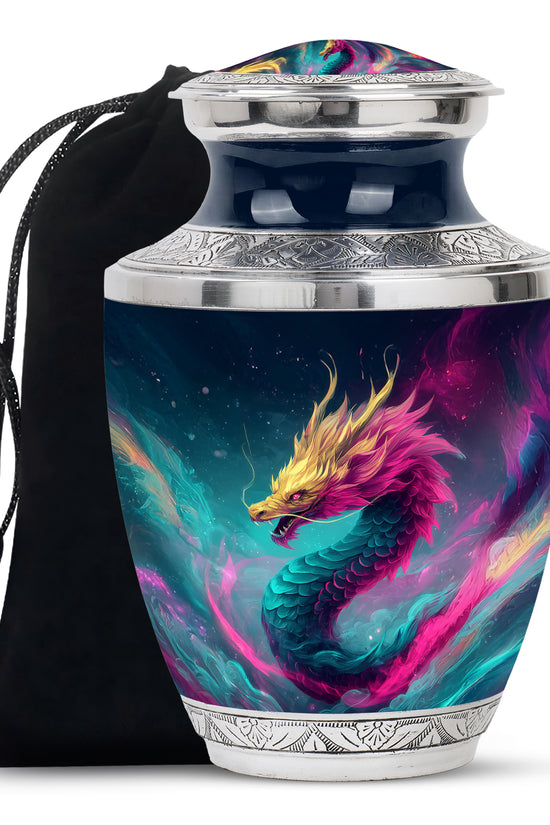 Colourful Dragon Memorial Urn - Aluminium Cremation Urn For Adult Ashes