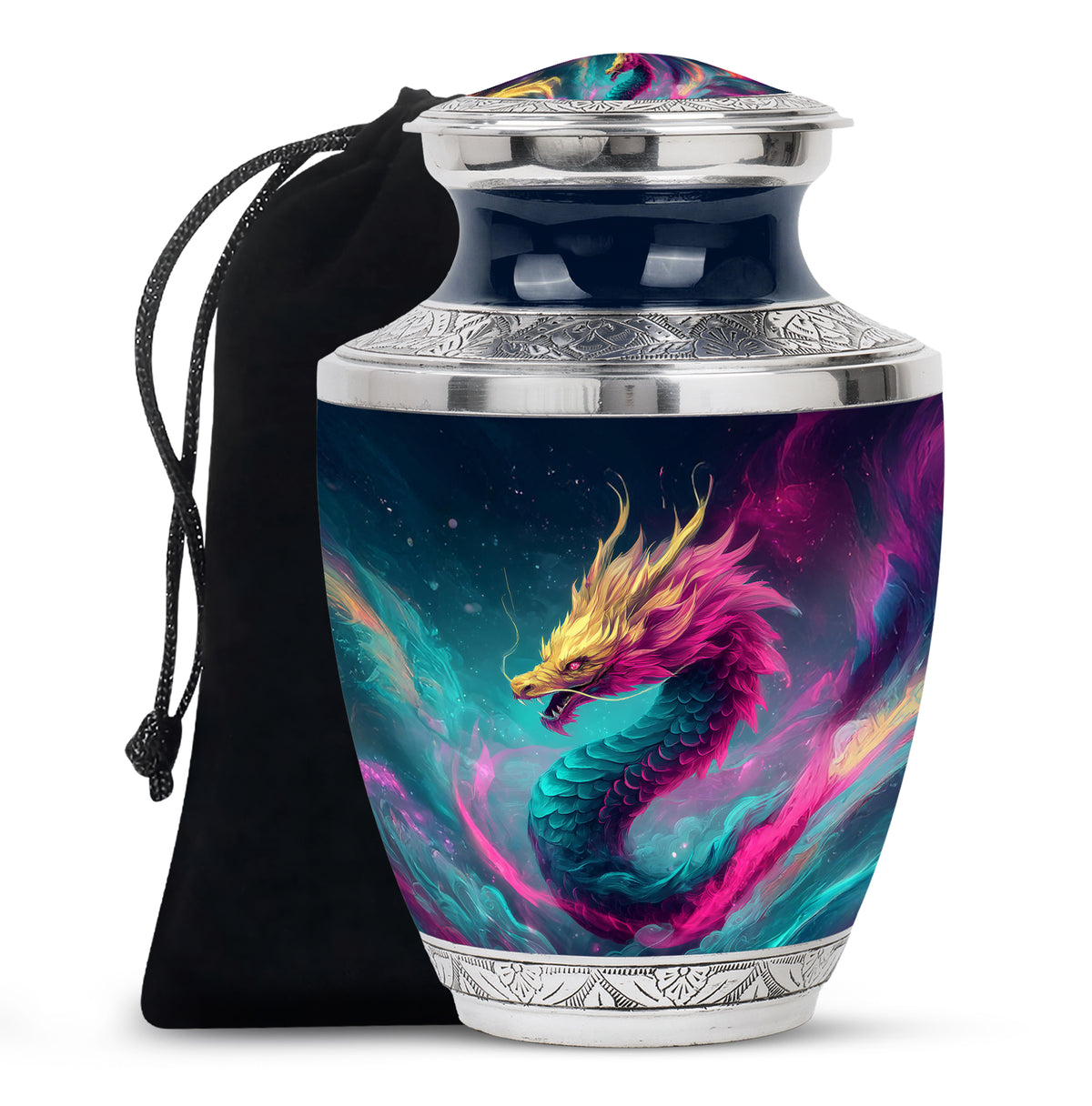 Colourful Dragon Memorial Urn - Aluminium Cremation Urn For Adult Ashes