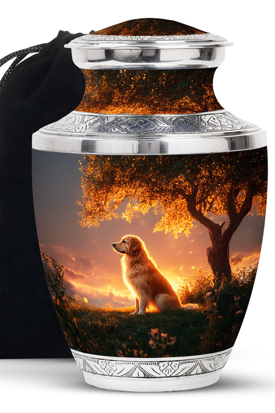 Brown Dog Funeral Urn - Beautiful Sunset Scenic Urns For Pet Ashes