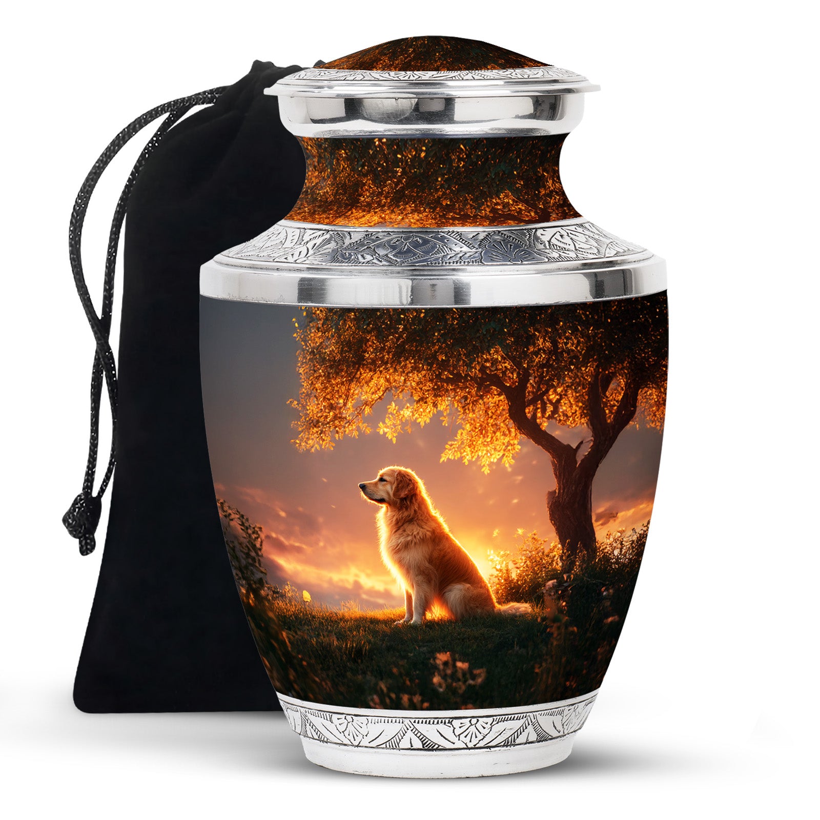 Brown Dog Funeral Urn - Beautiful Sunset Scenic Urns For Pet Ashes