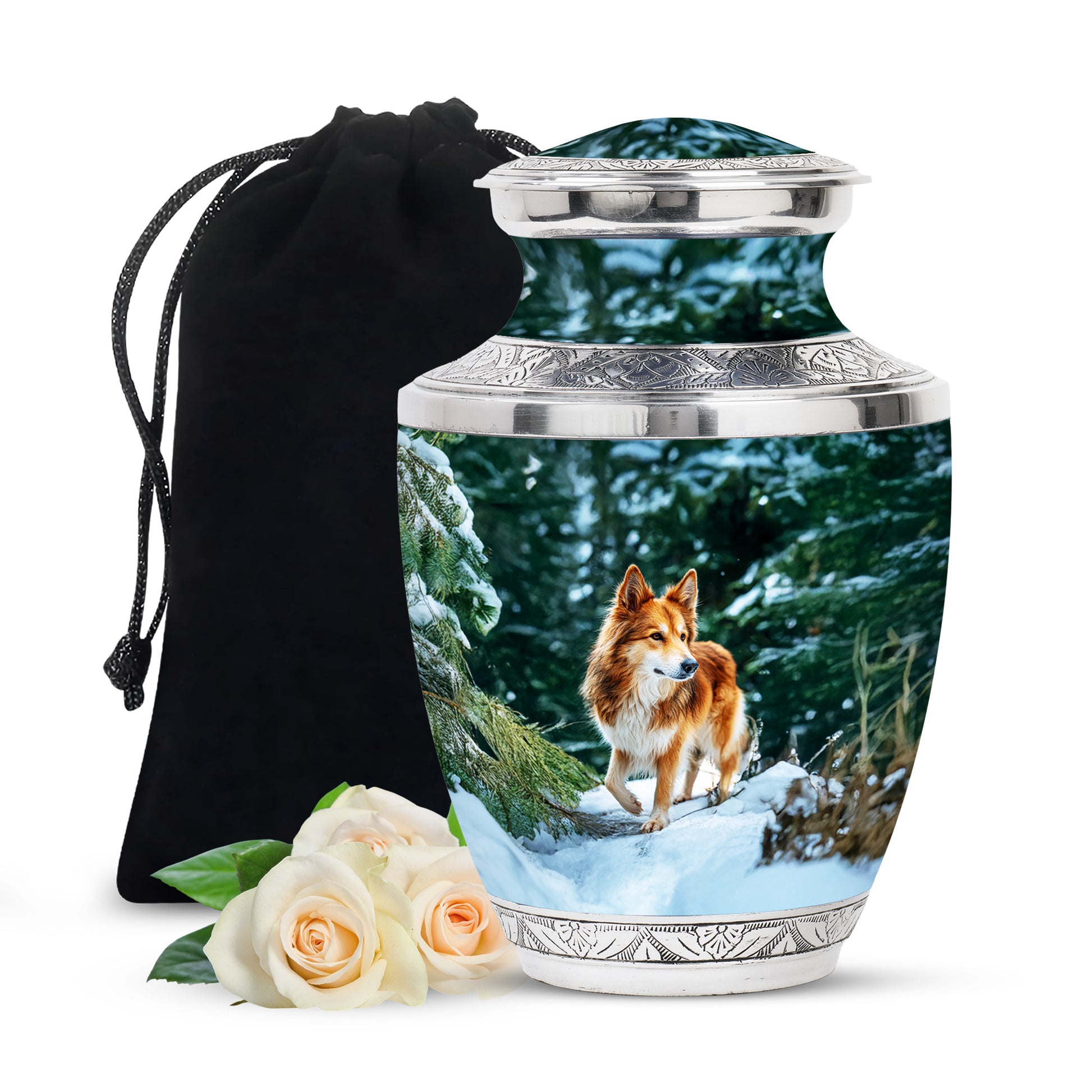 Brown Dog Urn For Cremated Ashes - Snowy Mountain Urns For Pet