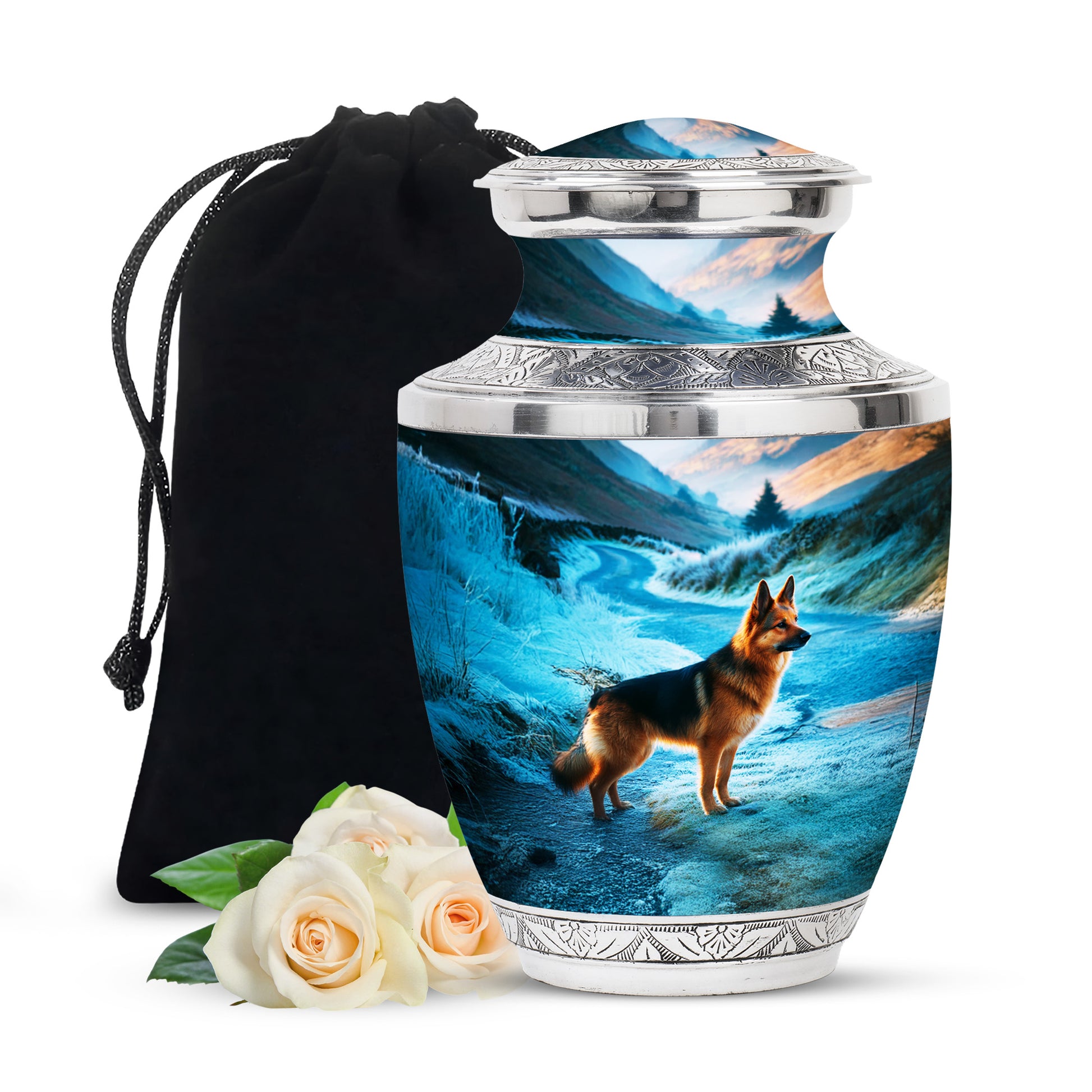 German Shephard In Snow - Burial Urns For Pet Dog Ashes