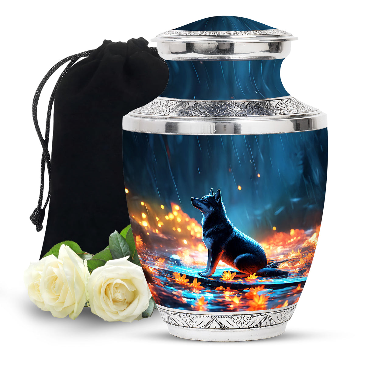 Dog in Rain Scenic Urns - Handracfted Personalized Urns For Pet Ashes