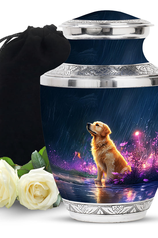Golden Retriever Memorial Urn - Glowing Flowers Cremation Urn For Pet Dog