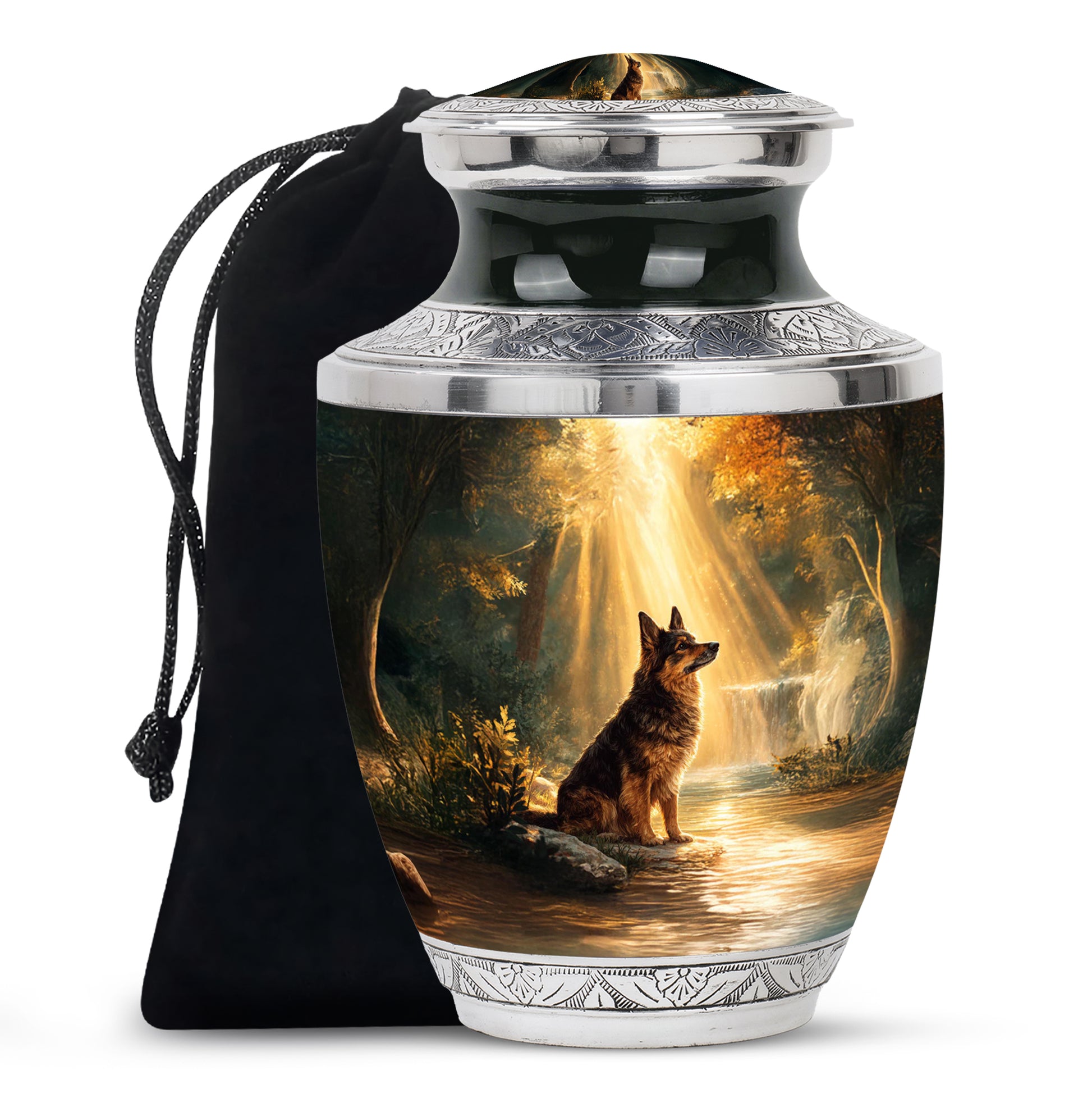 German Shepherd Fuenral Urn - Peaceful Forest Memorial Urn For Dog