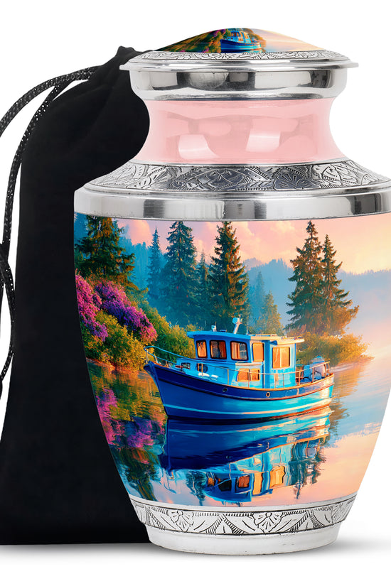Blue Boat Cremation Urns - Lake Funeral Urns For Father & Mother