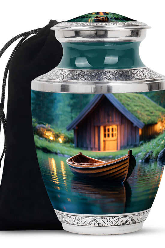 Wooden Boat Urn - Peaceful Lake Cremation Urns For Human Ashes