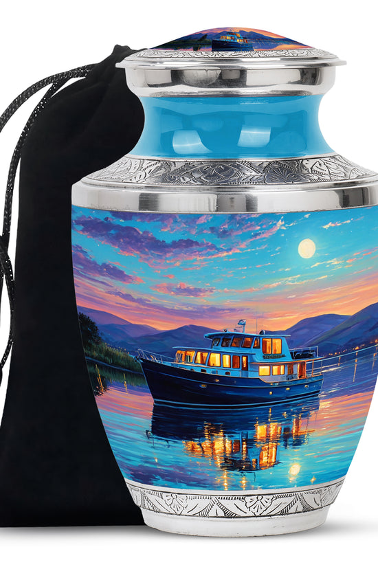 Sunset Yacht Cremation Urns - Mountain Lake Funeral Urns For Ashes