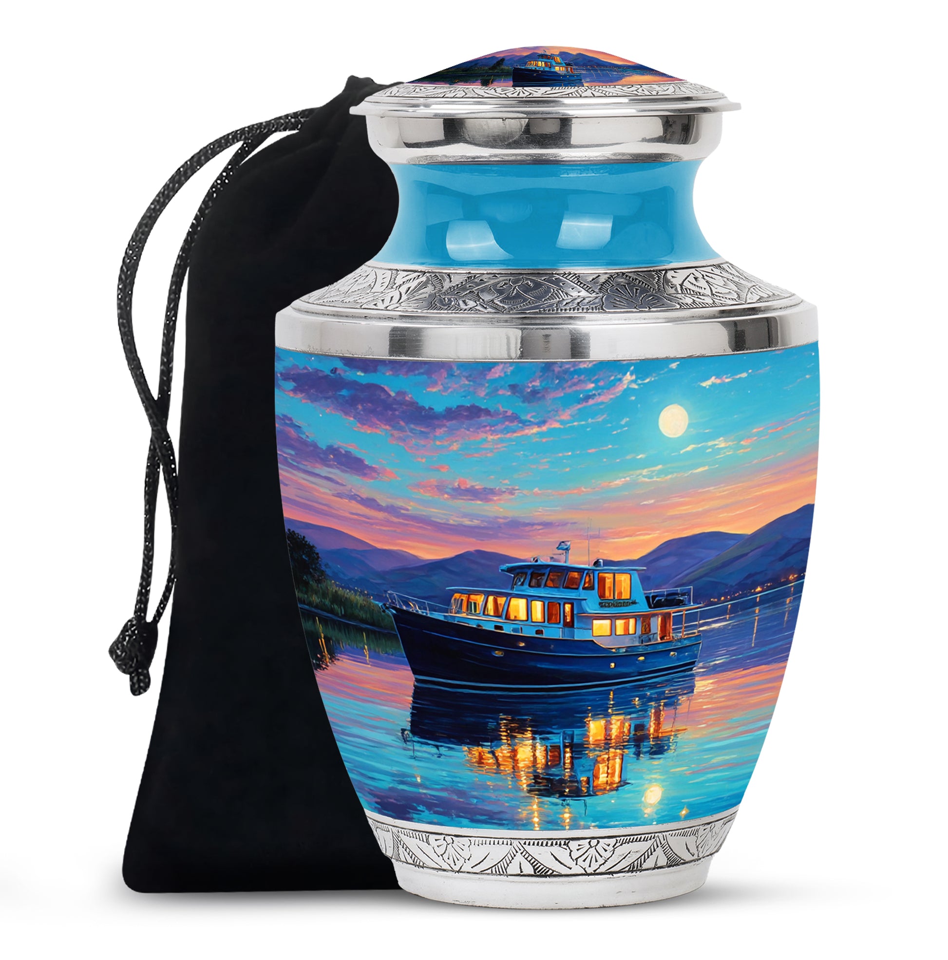Sunset Yacht Cremation Urns - Mountain Lake Funeral Urns For Ashes