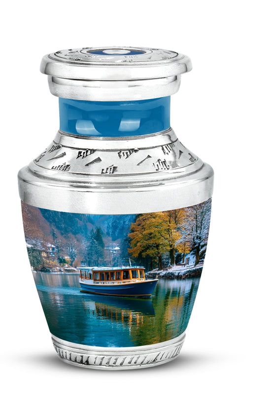 Blue Resounding Boat Memorial Urn for Ashes - 10-inch, 200 cu in - Karyliz