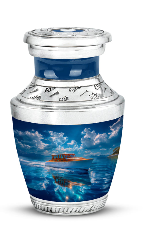 Blue Boat Cremation Urns - Opulent Legacy 10-inch, 200 cu in - Karyliz