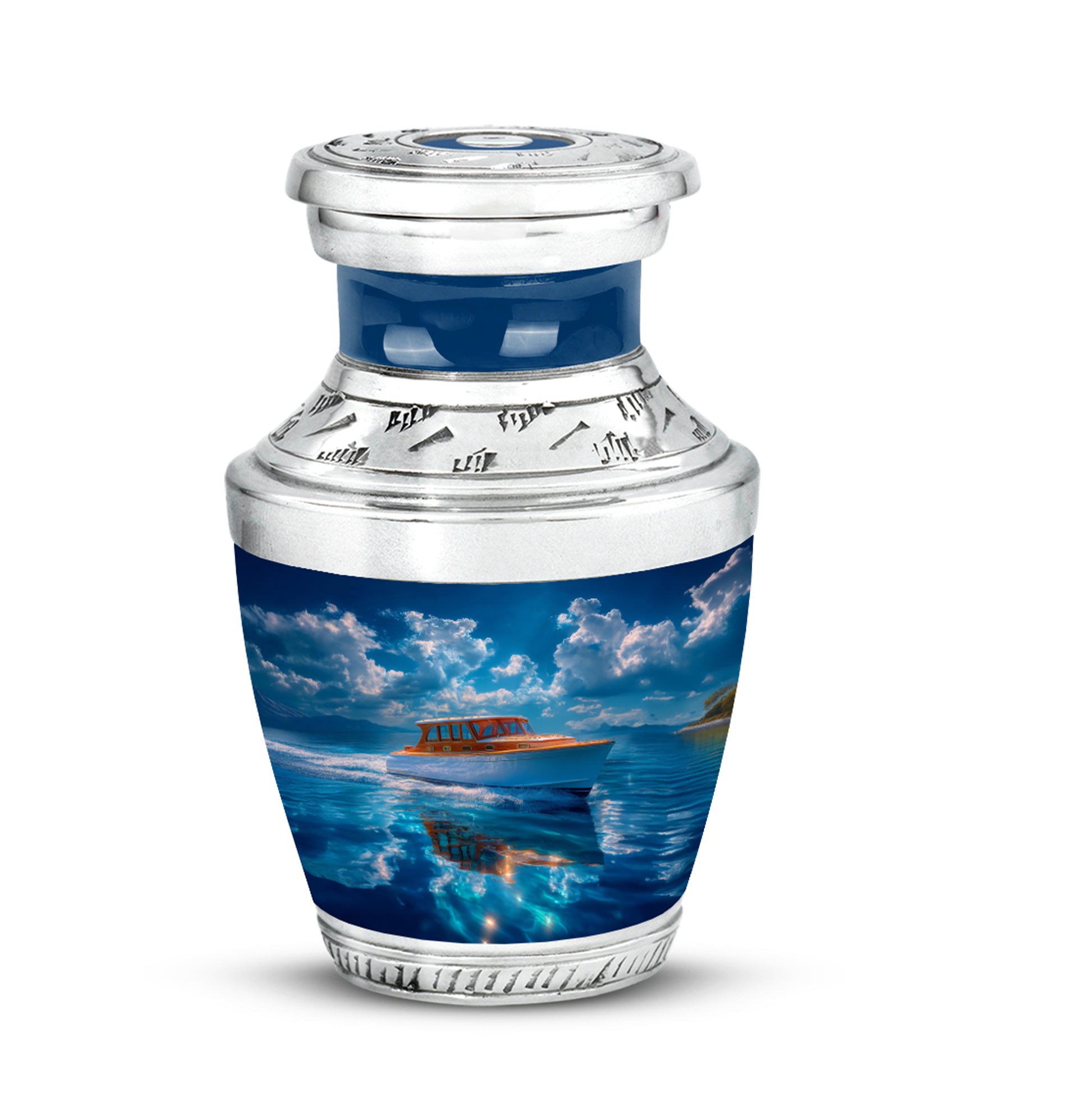 Blue Boat Cremation Urns - Opulent Legacy 10-inch, 200 cu in - Karyliz
