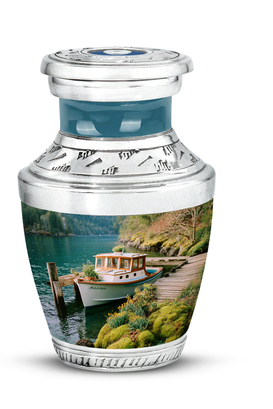 Teal Stately Boat Cremation Urns for Human Ashes - 10-inch, 200 cu in - Karyliz