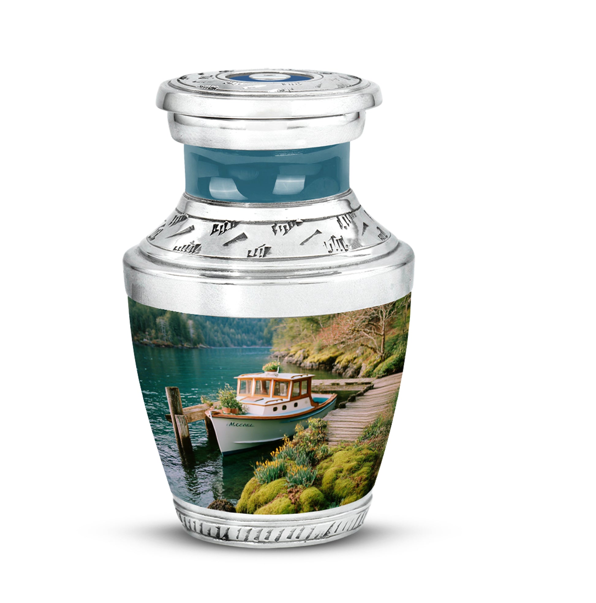 Teal Stately Boat Cremation Urns for Human Ashes - 10-inch, 200 cu in - Karyliz
