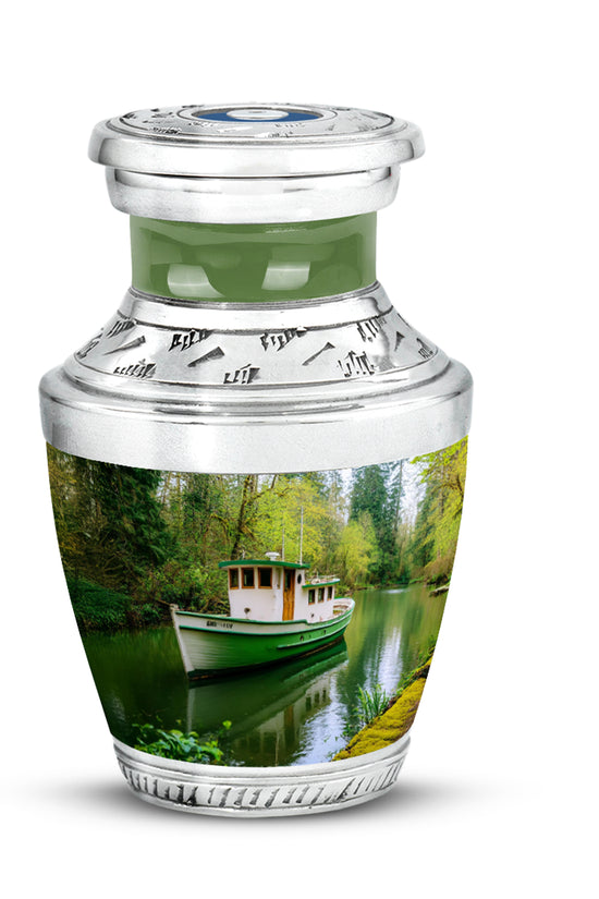 Green Boat Cremation Urns - Glorious Memorial 10-inch, 200 cu in - Karyliz